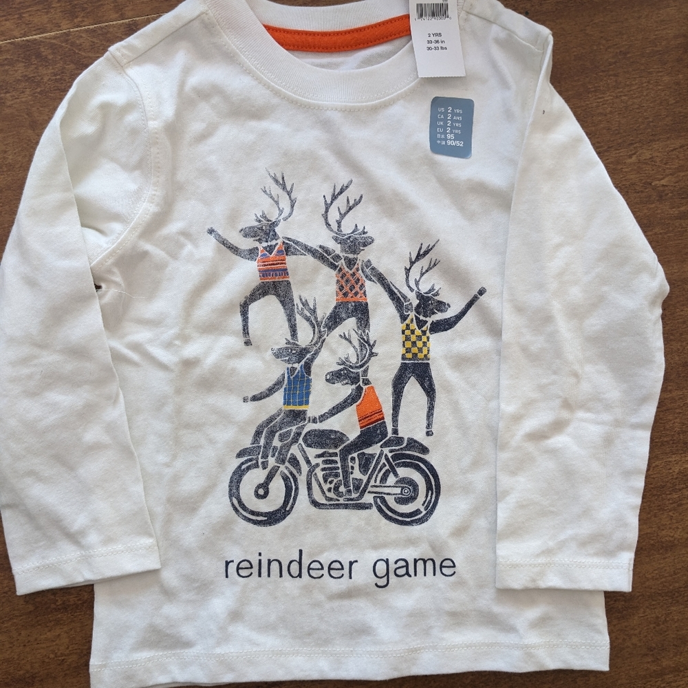 Baby Gap White Long Sleeve T Shirt Toddler Boy 2 Years * Tee* Christmas *  NWT